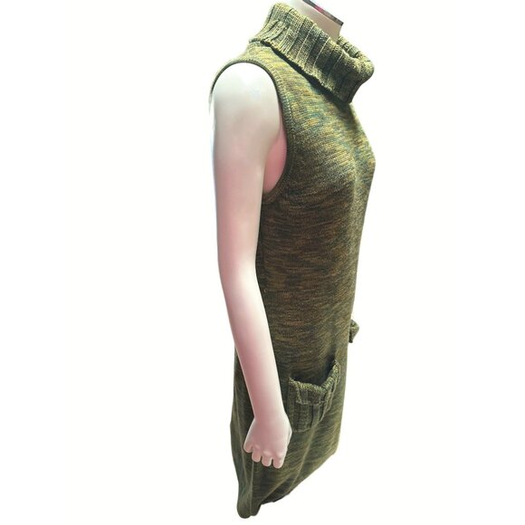 Calvin Klein Sleeveless Knit Dress With Pockets Olive Green Acrylic Turtleneck M - Picture 4 of 9